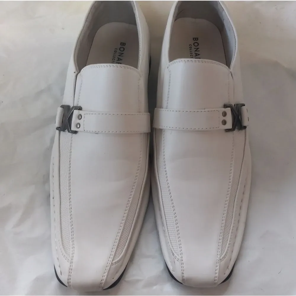 Bonafini Men's Dress Derbi Slip-On White with Metal Accent Size 5.5